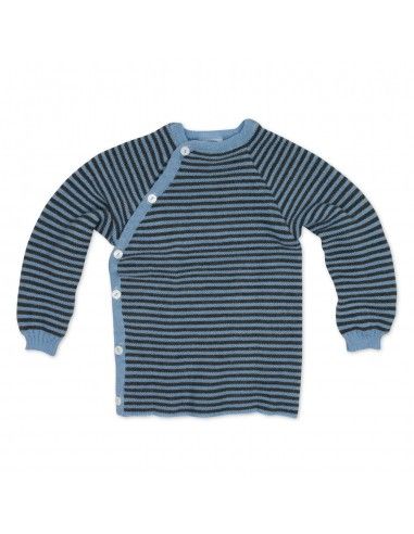 Pullover baby in lana Merino - col. righe laguna/grigio