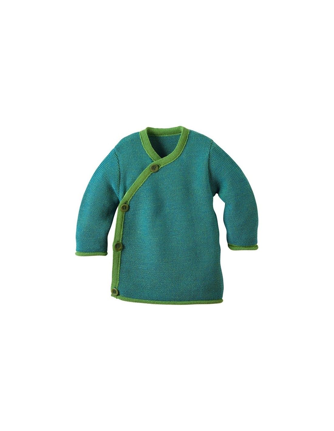 Maglione doppiopetto in lana Merino col. verde melange