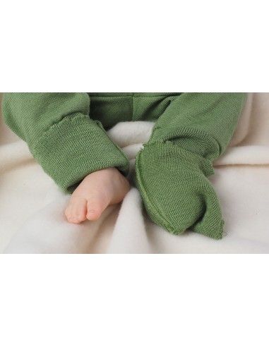Baby pantalone morbido in spugna di lana/seta -col. verde