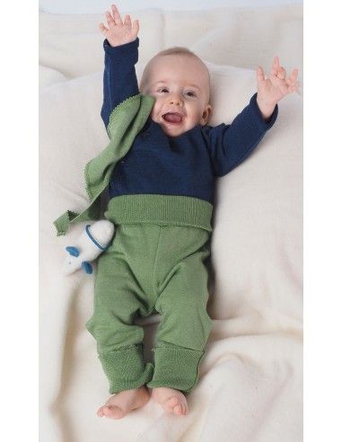 Baby pantalone morbido in spugna di lana/seta -col. verde