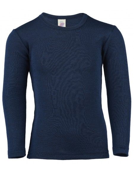 Maglietta a manica lunga in lana seta -col. blu marine