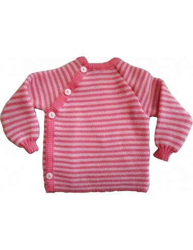 Pullover baby in lana Merino - righe toni rosa candy