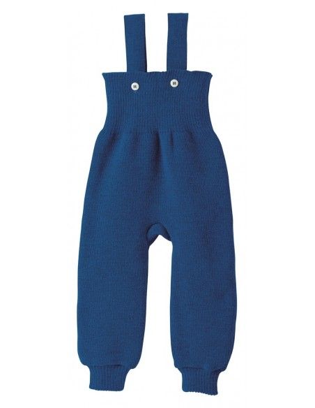 Pantalone in lana Merino con pettorina e bretelle -col. blu navy