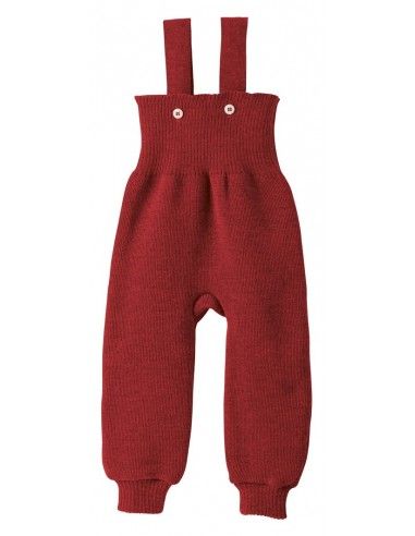Pantalone in lana Merino con pettorina e bretelle -col. bordeaux
