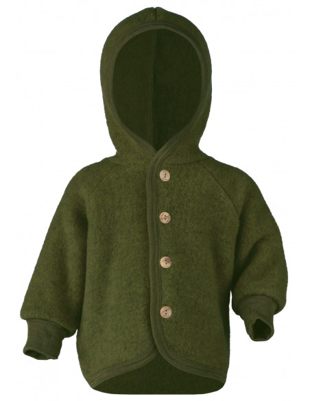Giacca baby con cappuccio in pile di lana - col. verde melange