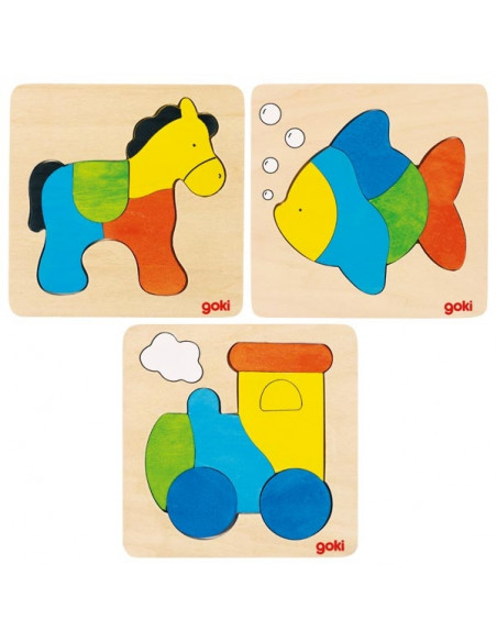 Set 3 puzzle ad incastro Cavallo, Pesce, Locomotiva