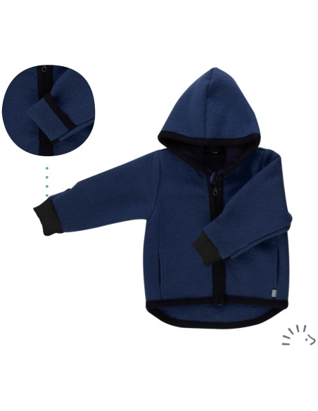 Giacca con cappuccio in pile di lana -col. blu scuro