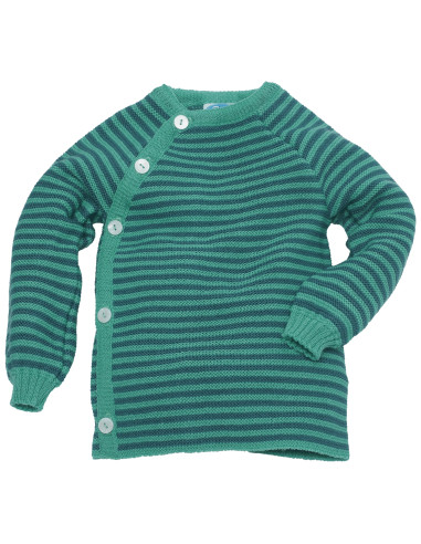 Pullover in lana Merino righe verde...