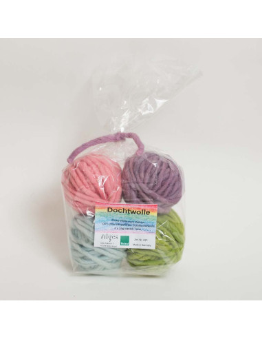 Lana stoppino grossa in tinta vegetale, toni pastello- set 4x25gr