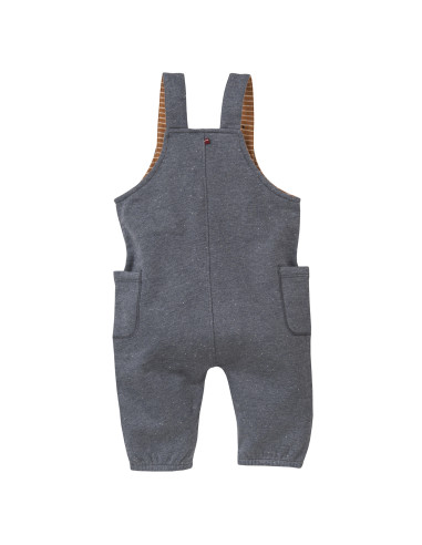 Salopette baby in cotone bio "Pinguini" - col. blu fumo melange