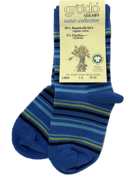Calzini corti in cotone bio - col. blu chiaro a righe