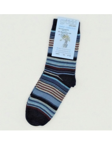 Calzini corti in lana mista cotone bio - col. blu a righe
