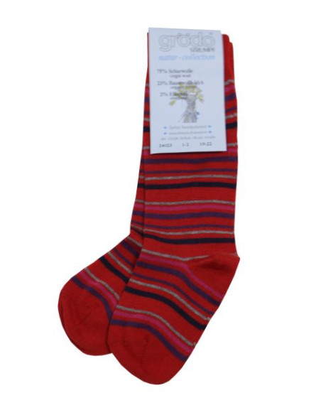 Calzino lungo in lana mista cotone bio - col. rosso a righe