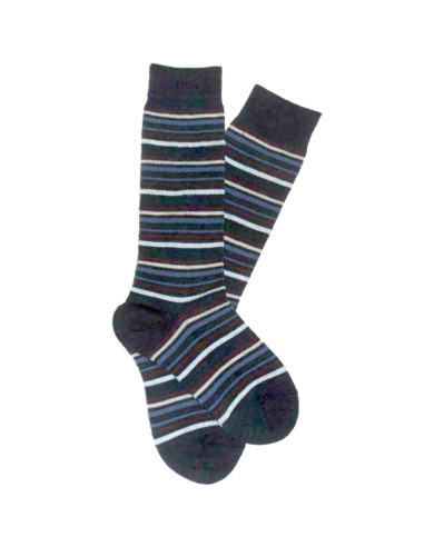 Calzino lungo in lana mista cotone bio - col. blu a righe
