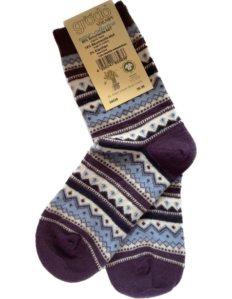 Calzino norvegese donna in lana mista cotone bio - col. lilla