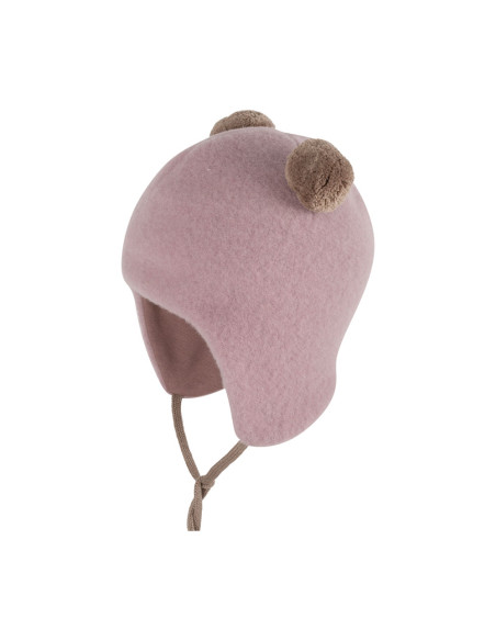 Cappello baby con pon-pon in pile di Lana Merino - col. malva