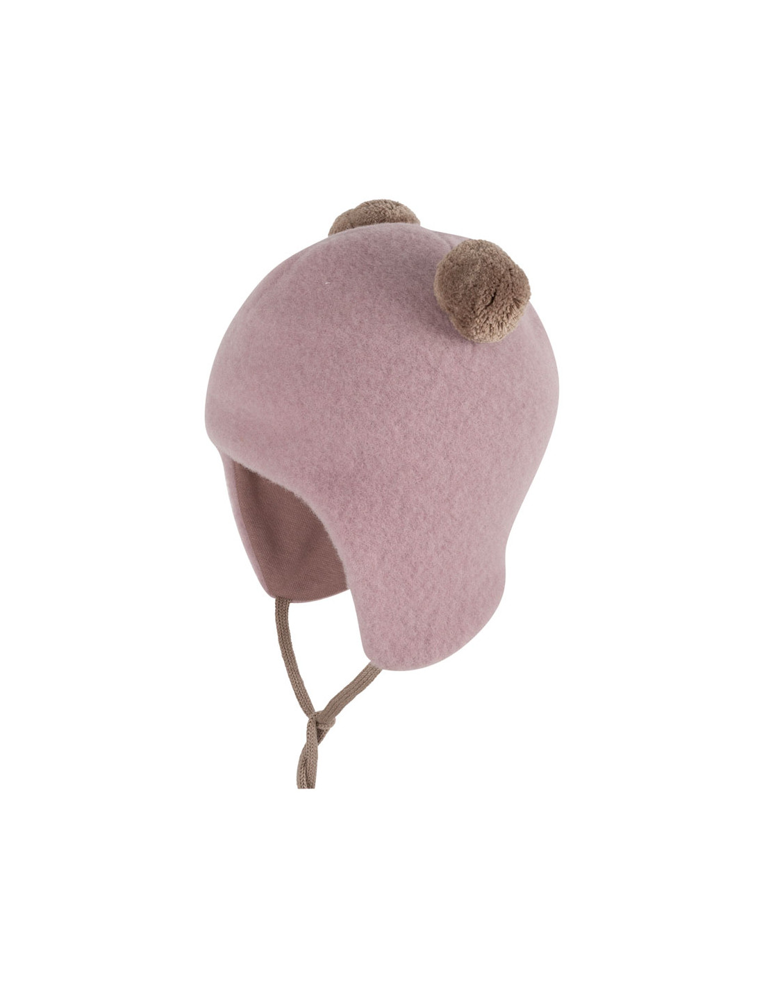 Cappello baby con pon-pon in pile di Lana Merino - col. malva