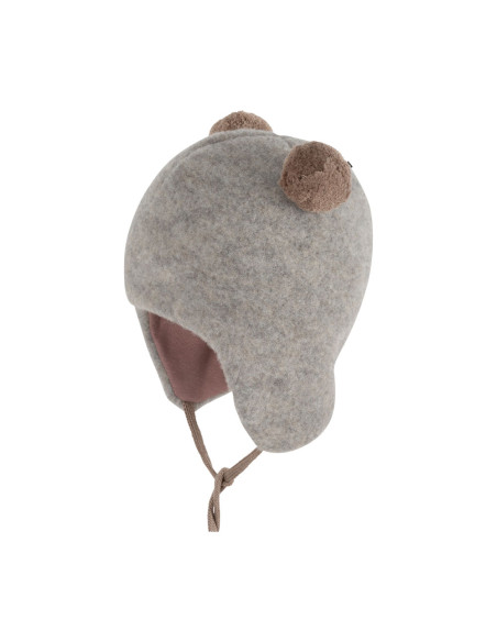 Cappello baby con pon-pon in pile di Lana Merino - col. grigio chiaro