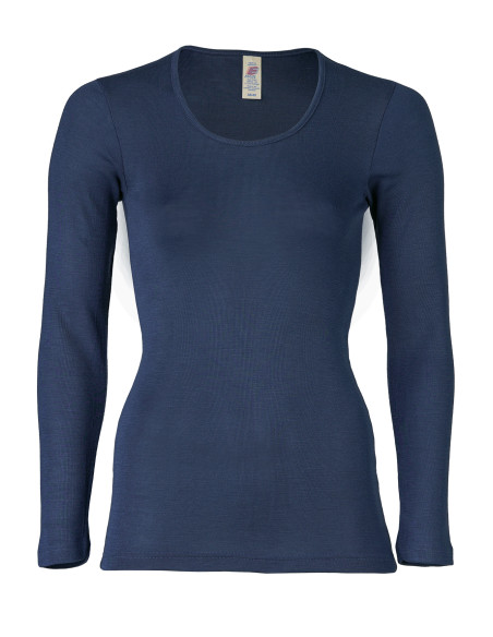 Maglietta donna a manica lunga in lana seta - col. blu marine