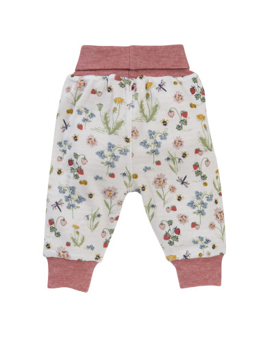 Pantalone morbido in cotone bio "Primavera" - col. bianco fantasia