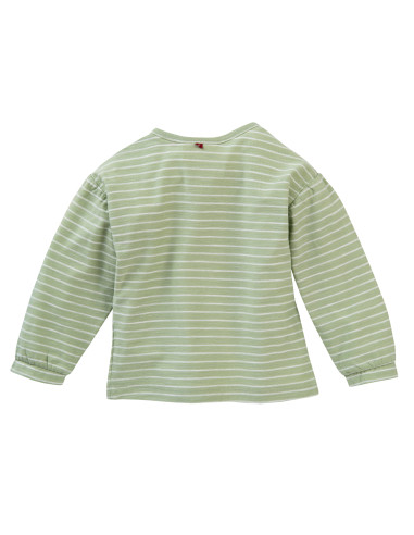 Maglietta lunga baby in cotone bio "Eat More Fruits" - col. verde chiaro