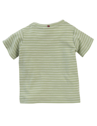 T-Shirt baby in cotone bio "Tartaruga" - col. verde chiaro a righe