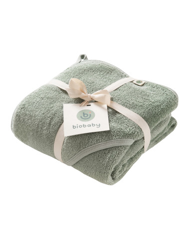 Asciugamano neonato con cappuccio in cotone bio - col. menta