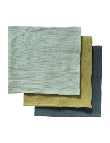 Set 3 teli in mussola di cotone biologico 65x65cm - toni verde