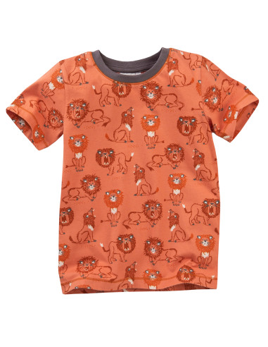Pigiama corto bimbo in cotone bio "Sleepy Lions" -col. terracotta/grigio