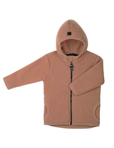 Giacca con cappuccio in pile di lana Merino bio - col. cammello