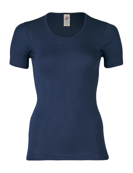 Maglietta donna a manica corta in lana seta - col. blu marine