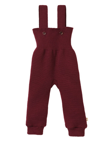 Pantalone in lana Merino con pettorina e bretelle -col. cassis