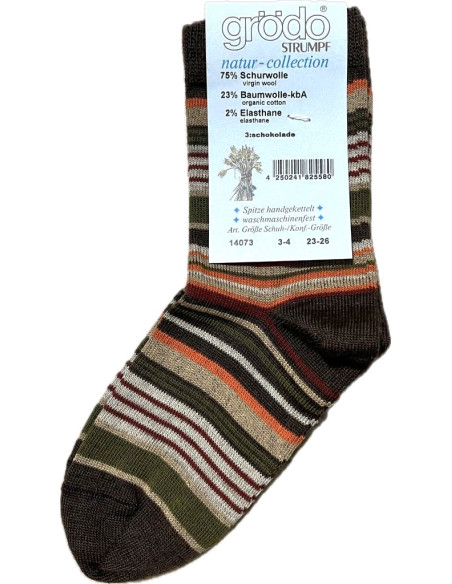 Calzini corti in lana mista cotone bio - col. marrone a righe