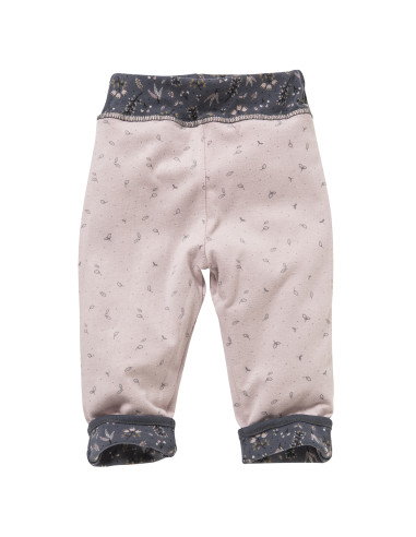 Pantalone morbido in cotone bio "Foglie" - col. grigio ardesia/ rosa