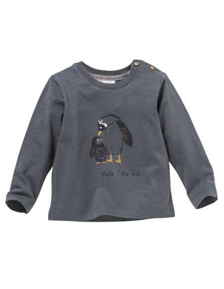Maglietta lunga baby in cotone bio "Pinguini" - col. grigio ardesia