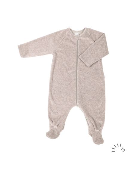Tutina neonato in ciniglia di cotone bio - col. beige melange