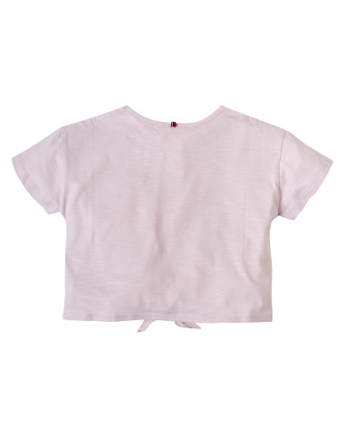 T-Shirt con nodo in cotone bio "Hello Summer" - col. lilla tenue