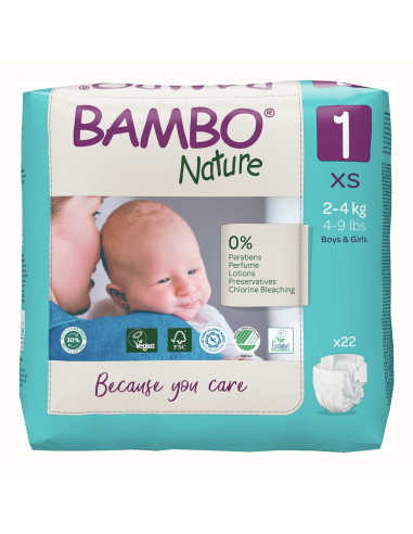 Pannolini ecologici Bambo Nature Eco friendly Taglia 1 (2-4 kg) - pacco scorta