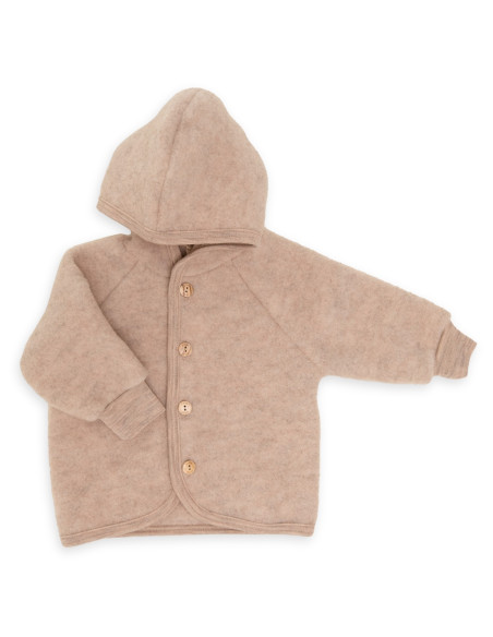 Giacca baby con cappuccio in pile di lana - col. sabbia melange