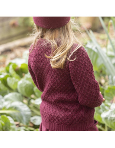 Pullover Aran in lana Merino -col. cassis