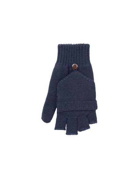 Guanti bambino a mezze dita con patta in lana Merino -col. blu scuro