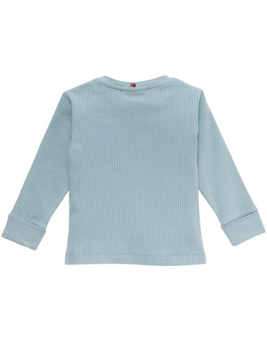 Maglietta lunga in cotone bio a costine - col. azzurro