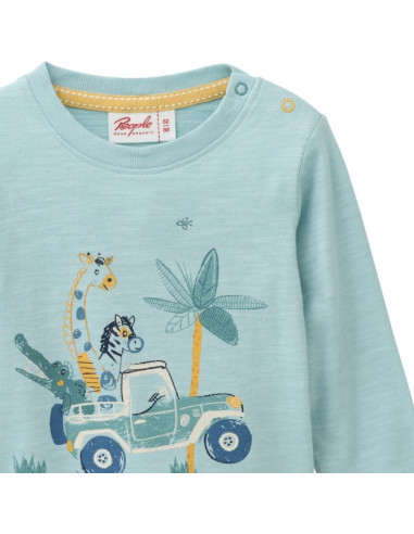 Maglietta lunga baby in cotone bio "Jeep" - col. menta