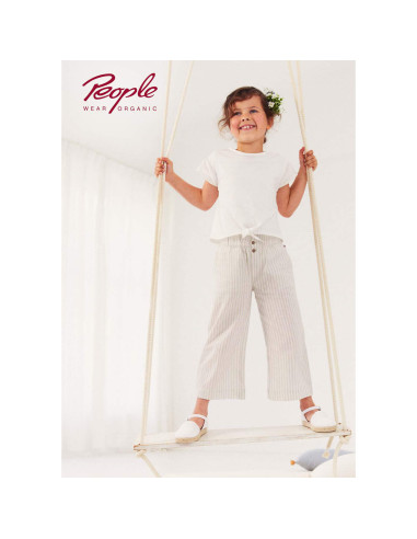 Pantalone in cotone bio - col. sabbia rigato
