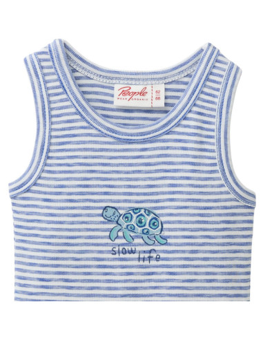 Body senza maniche in cotone bio "Tartaruga" -col. blu a righe