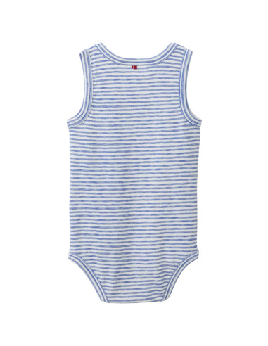 Body senza maniche in cotone bio "Tartaruga" -col. blu a righe