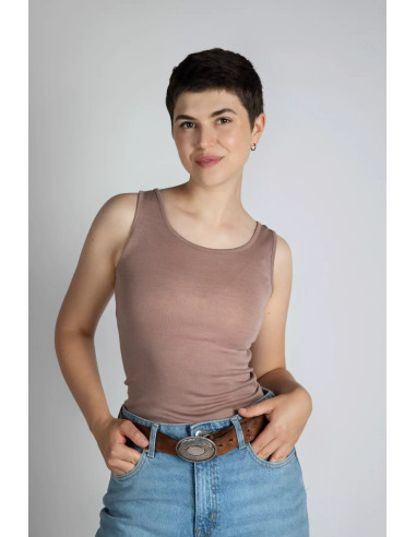 Canottiera donna in lana mista seta - col. dusty rose