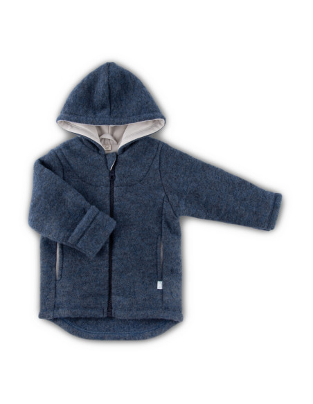 Giacca con cappuccio in pile di lana -col. jeans melange