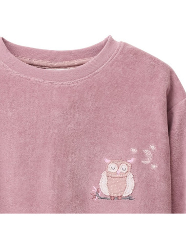Pigiama in ciniglia di cotone bio "Gufo" -col. malva
