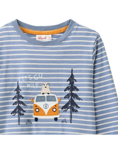 Maglietta lunga in cotone bio "Let's go Wild" - col. righe blu fumo